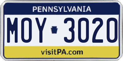 PA license plate MOY3020