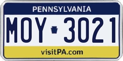 PA license plate MOY3021