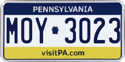 PA license plate MOY3023