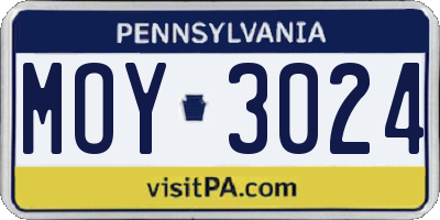 PA license plate MOY3024