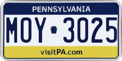 PA license plate MOY3025