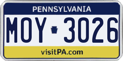 PA license plate MOY3026