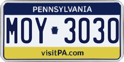 PA license plate MOY3030