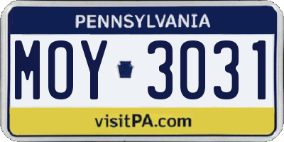PA license plate MOY3031