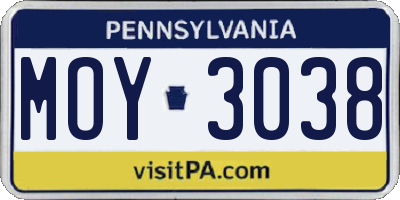 PA license plate MOY3038