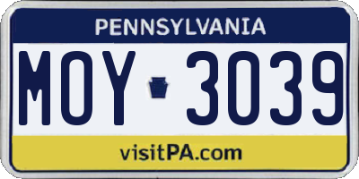 PA license plate MOY3039