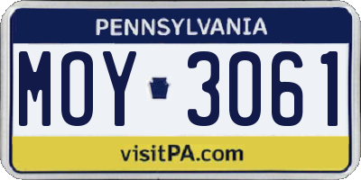 PA license plate MOY3061