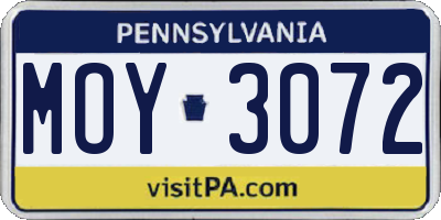 PA license plate MOY3072