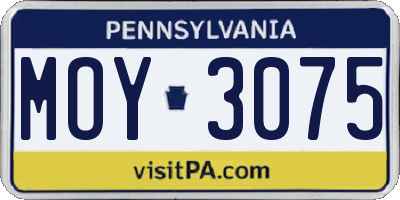 PA license plate MOY3075