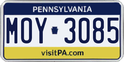 PA license plate MOY3085