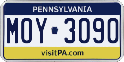 PA license plate MOY3090