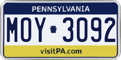 PA license plate MOY3092