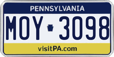 PA license plate MOY3098