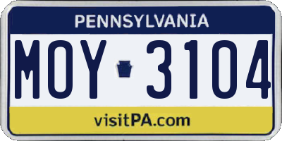 PA license plate MOY3104