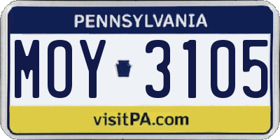 PA license plate MOY3105