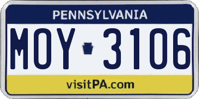 PA license plate MOY3106