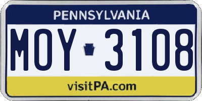 PA license plate MOY3108
