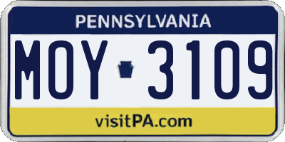 PA license plate MOY3109