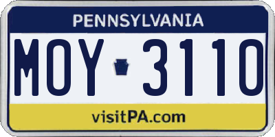 PA license plate MOY3110