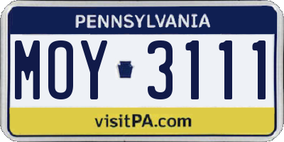 PA license plate MOY3111