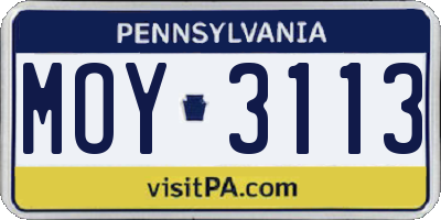 PA license plate MOY3113