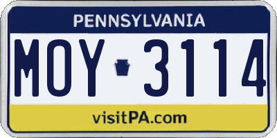 PA license plate MOY3114