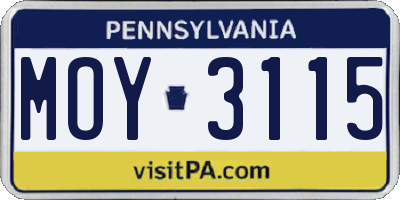 PA license plate MOY3115