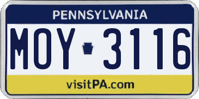 PA license plate MOY3116
