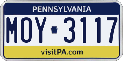 PA license plate MOY3117