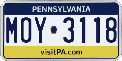 PA license plate MOY3118