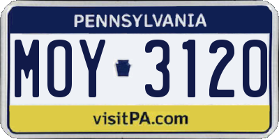 PA license plate MOY3120