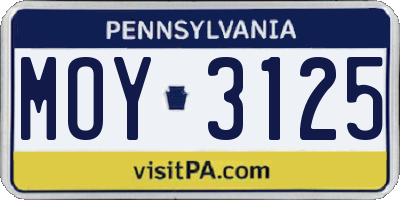 PA license plate MOY3125