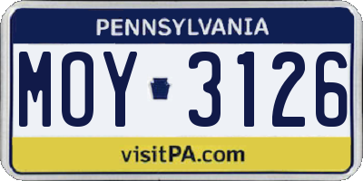 PA license plate MOY3126