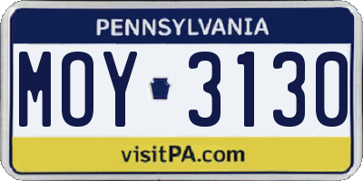 PA license plate MOY3130