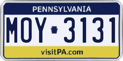 PA license plate MOY3131