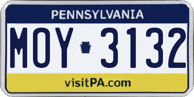PA license plate MOY3132