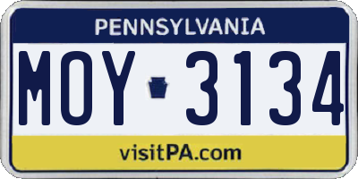 PA license plate MOY3134
