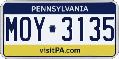 PA license plate MOY3135