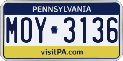 PA license plate MOY3136