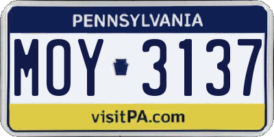 PA license plate MOY3137