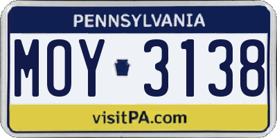PA license plate MOY3138