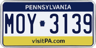PA license plate MOY3139