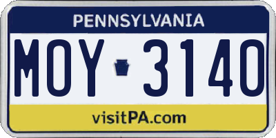 PA license plate MOY3140