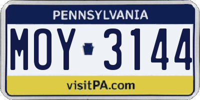 PA license plate MOY3144