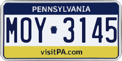 PA license plate MOY3145