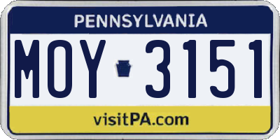 PA license plate MOY3151