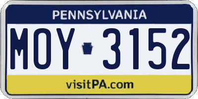PA license plate MOY3152