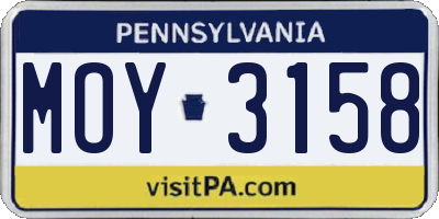 PA license plate MOY3158