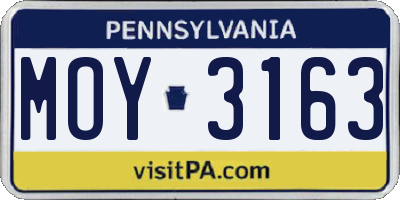PA license plate MOY3163