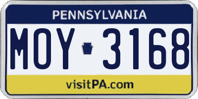 PA license plate MOY3168